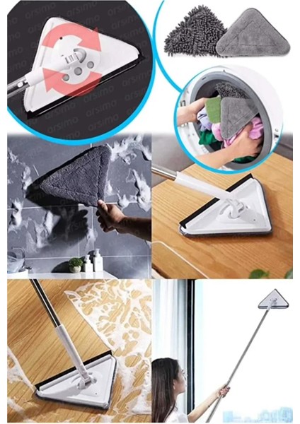 2 Bezli Üçgen Mop Islak Mendil Uyumlu Pratik Paspas Mop Seti 150CM indirimleri