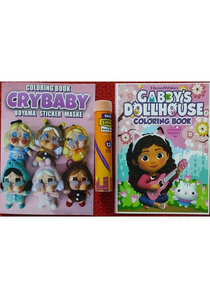 2 Adet Stickerli Boyama Kitabı ve 12 Li Tüp Kuruboya (Crybaby/gabbys)