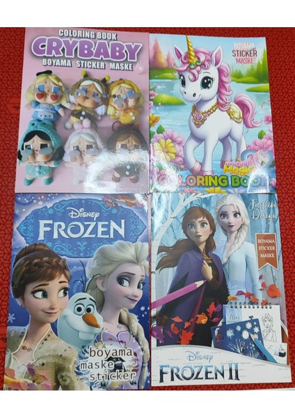 4 Adet Stickerli Boyama Kitabı (Crybaby/frozen/frozen2/unicorn)