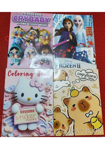4 Adet Stickerli Boyama Kitabı (Crybaby/h.kitty/capybara/frozen2)