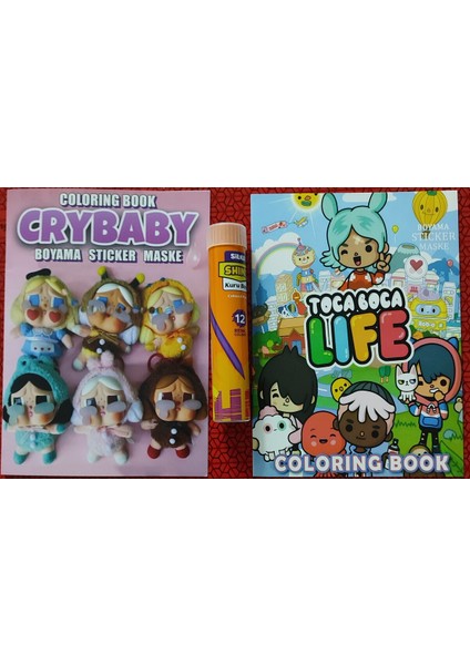 2 Adet Stickerli Boyama Kitabı ve 12 Li Tüp Kuruboya (Crybaby/toca Boca)