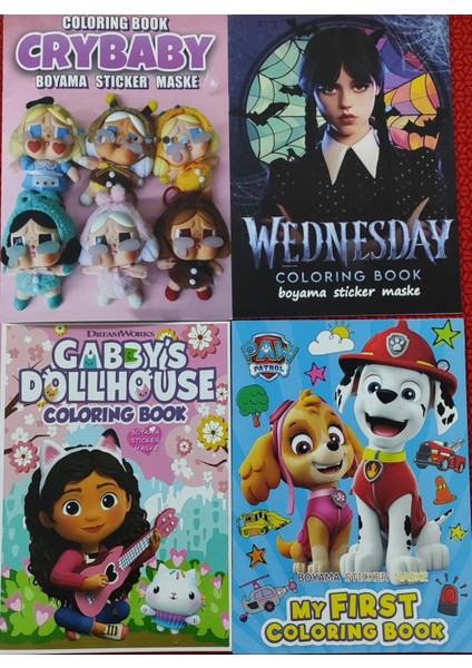 4 Adet Stickerli Boyama Kitabı (Crybaby/gabbys/pawpatrol/wednesday)