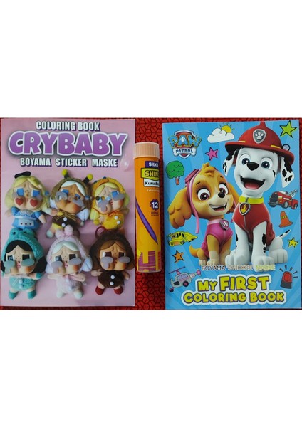 2 Adet Stickerli Boyama Kitabı ve 12 Li Tüp Kuruboya (Crybaby/pawpatrol)