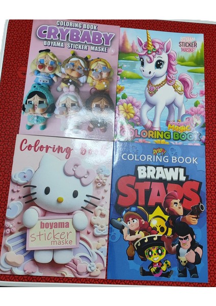 4 Adet Stickerli Boyama Kitabı (Crybaby/h.kitty/brawlstars/unicorn)