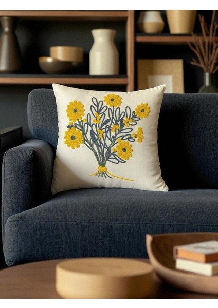 Çiçek Desenli Punch Nakışlı Kırlent Kılıfı - 43X43 cm modelleri