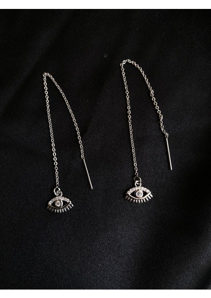 Çelik Gümüş Renk Zirkon Taşlı Zincir Detaylı Küpe fiyatları