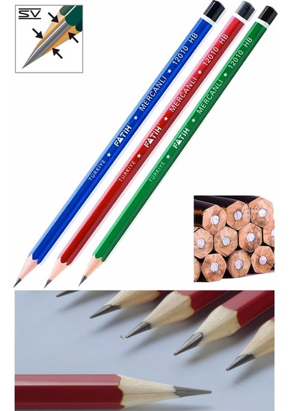 Kurşun Kalem 3 Adet Fatih Siyah Kurşun Kalem Siyah Mercanlı Yerli Üretim Hb Orta Sert Uçlu Kolay Silinebilir