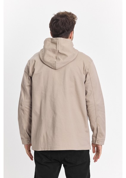 Erkek Basic Oversize Esnek Kapşonlu Krem Ceket modelleri