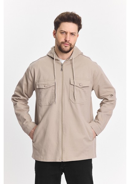 Erkek Basic Oversize Esnek Kapşonlu Krem Ceket fırsatları