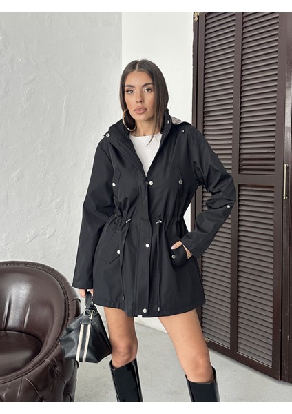 Kadın Suya Dayanıklı Trençkot Kapüşonlu Ekoseli Bonded Kumaş Trençkot fiyatları