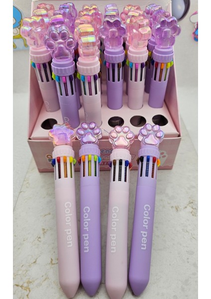 Kedi Patili 10 Renk Renkli Kalem Mat Yüzeyi Kaliteli Sevimli Renkli Kalem Okul Öncesi Hediyelik 1ADT