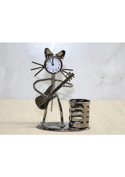 Metal Gitar Çalan Kedi Müzisyen Saat ve Kalemlik ALK4345