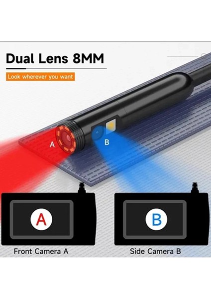 VTN-008 Ekranlı Çift Kameralı 10 mt Sert Kablo Yılan Endoskop Kamera 8 mm 4.3 Inc indirimleri