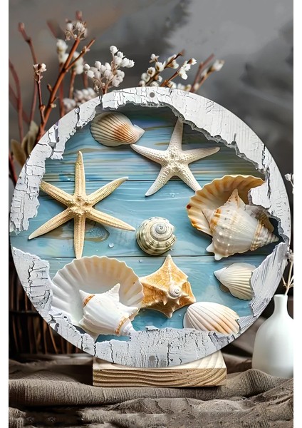 Deniz Yıldızı & Deniz Kabukları Tasarımlı Uv Baskı Mdf Duvar Süsü – 33X33 cm & 20X20 cm DT161 modelleri