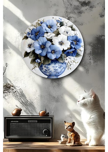 Mavi & Beyaz Çiçek Vazolu Uv Baskı Mdf Duvar Süsü – 33X33 cm & 20X20 cm DT149 fırsatları