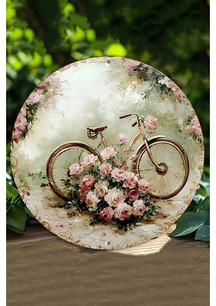 Romantik Bisiklet ve Gül Desenli Uv Baskı Mdf Duvar Süsü – 33X33 cm & 20X20 cm DT166