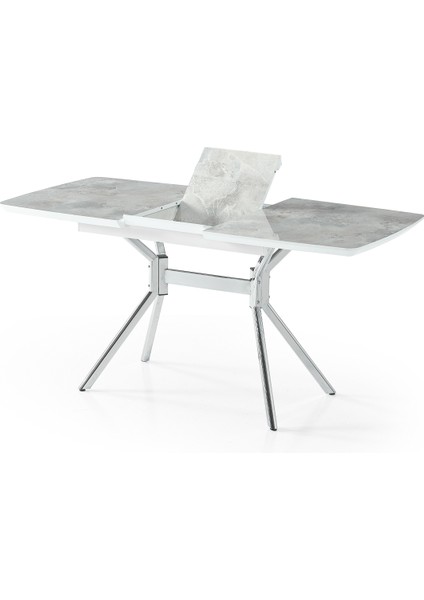 Duman Açılır Dikdörtgen Masa (Sandalyesiz) – Gri Mermer, Krom Ayak, 80×130 → 160 cm (4–6 Kişilik) fiyatları
