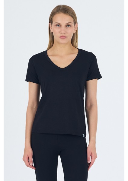 Victoria V Yaka Siyah Basic Bambu ve Organik Pamuk Kadın Tişört