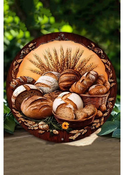 Ekmek ve Buğday Temalı Uv Baskı Mdf Duvar Süsü – 33X33 cm & 20X20 cm DT172