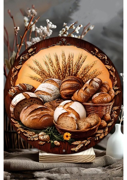 Ekmek ve Buğday Temalı Uv Baskı Mdf Duvar Süsü – 33X33 cm & 20X20 cm DT172 modelleri