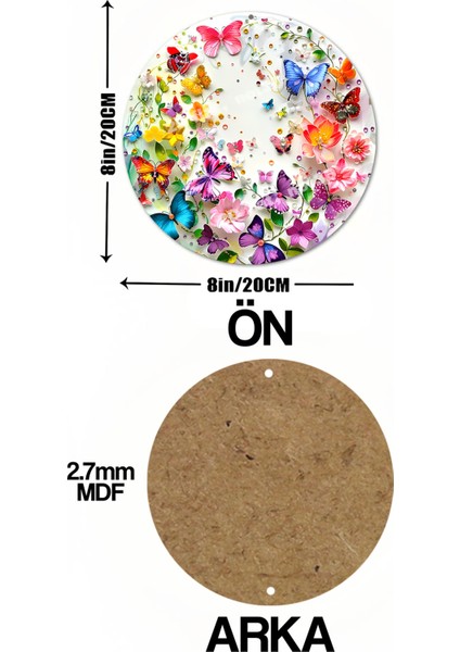Renkli Kelebek ve Çiçek Desenli Uv Baskı Mdf Duvar Süsü – 33X33 cm & 20X20 cm DT138 indirimleri