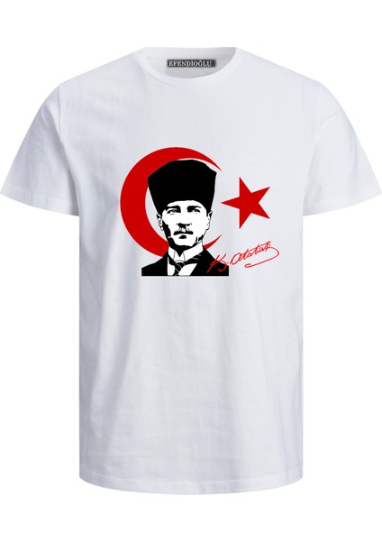 29EKİM Atatürk ve Bayrak Baskılı Imzalı Cumhuriyet Bayramı Pamuklu Yetişkin T-Shirt