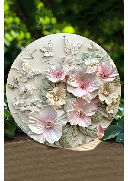 3D Çiçek ve Kelebek Desenli Uv Baskı Mdf Duvar Süsü – 33X33 cm & 20X20 cm DT158