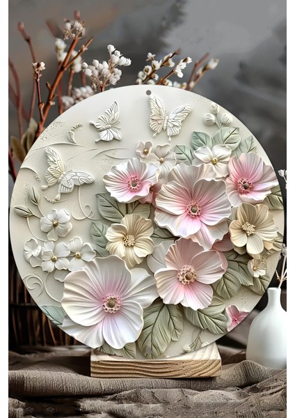 3D Çiçek ve Kelebek Desenli Uv Baskı Mdf Duvar Süsü – 33X33 cm & 20X20 cm DT158 modelleri