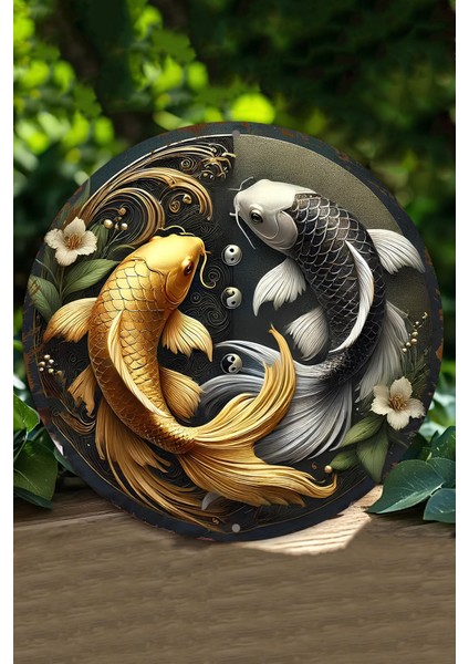 Altın & Gümüş Koi Balığı Uv Baskı Mdf Duvar Süsü – 33X33 cm & 20X20 cm DT155