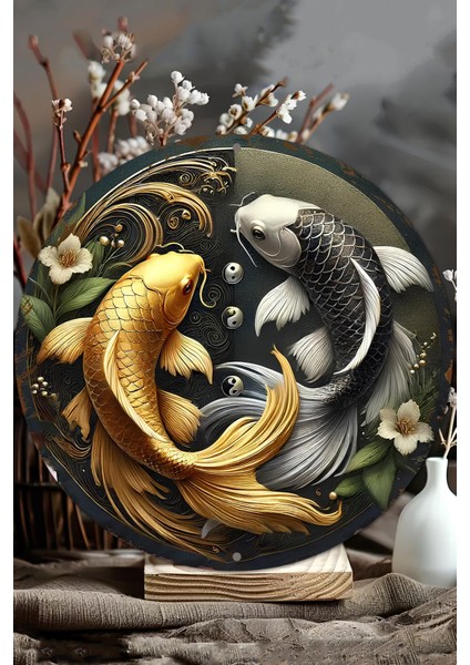 Altın & Gümüş Koi Balığı Uv Baskı Mdf Duvar Süsü – 33X33 cm & 20X20 cm DT155 modelleri