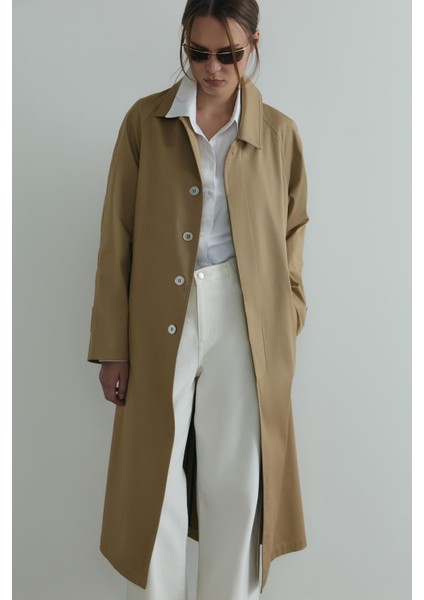 Camel Rue Gömlek Yaka Trençkot