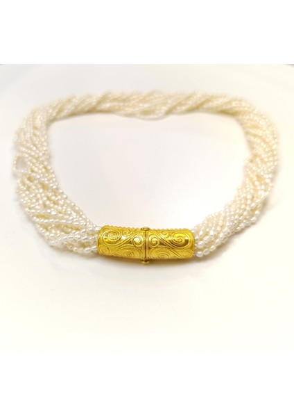 Gerçek Inci Antik Kilitli Gerdanlık Kolye 14 Ayar Altın Hd Videolu