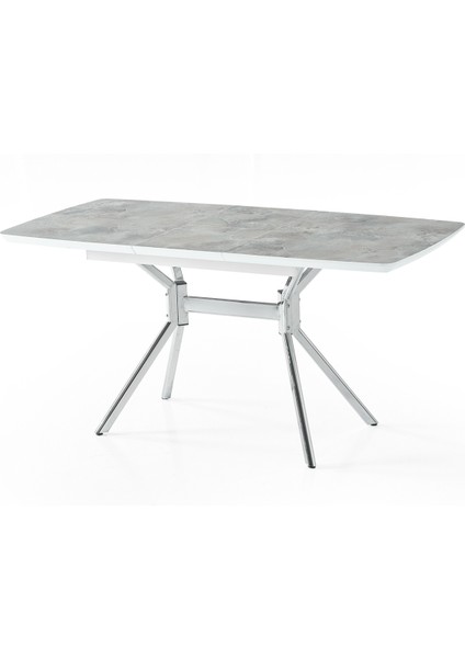 Duman Açılır Dikdörtgen Masa (Sandalyesiz) – Gri Mermer, Krom Ayak, 80×130 → 160 cm (4–6 Kişilik) modelleri