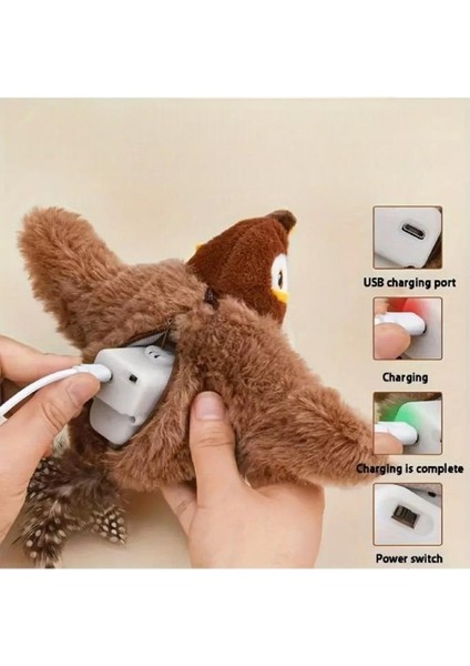 Peluş Kuş Kedi Oyuncağı Kanat Çırpan Sesli Olta Ipe Asılabilir Hareketli Şarjlı Oyuncak (Uçma Yok) fırsatları