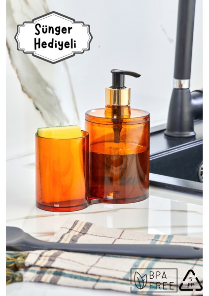 Tezgah Üstü Mutfak Organizeri Deterjanlık & Süngerlik - Bronz / Sünger Hediyeli