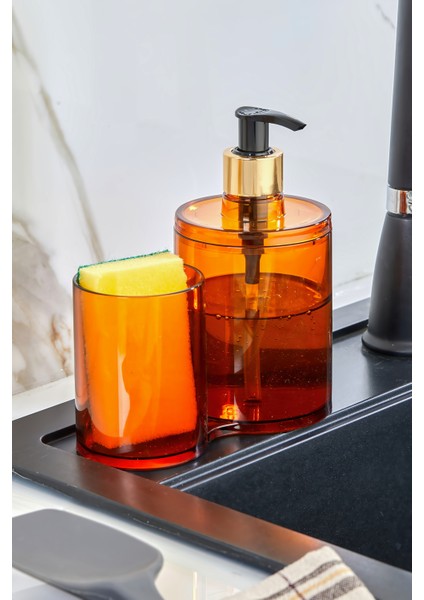 Tezgah Üstü Mutfak Organizeri Deterjanlık & Süngerlik - Bronz / Sünger Hediyeli