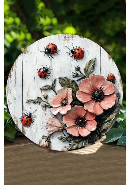 Uğur Böcekli & Çiçek Desenli Uv Baskı Mdf Duvar Süsü – 33X33 cm & 20X20 cm DT147