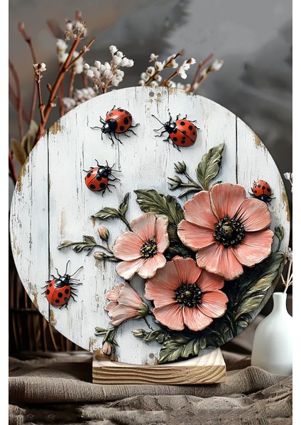 Uğur Böcekli & Çiçek Desenli Uv Baskı Mdf Duvar Süsü – 33X33 cm & 20X20 cm DT147 modelleri