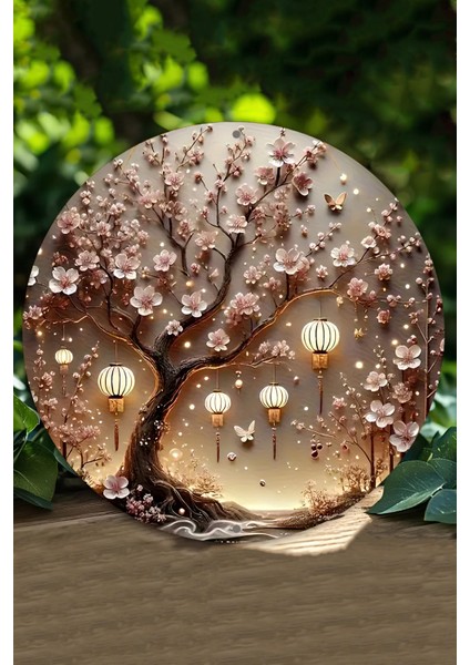 Sakura Ağacı & Fener Tasarımlı Uv Baskı Mdf Duvar Süsü – 33X33 cm & 20X20 cm DT148