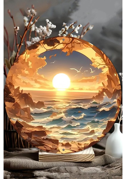 Gün Batımı Deniz Manzaralı Uv Baskı Mdf Duvar Süsü – 33X33 cm & 20X20 cm DT137 modelleri