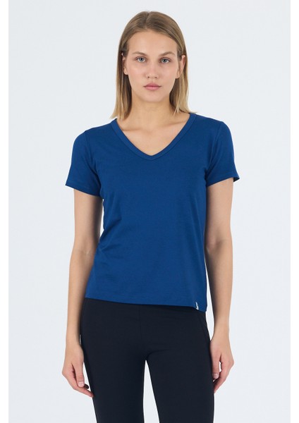 Victoria V Yaka Mavi Basic Bambu ve Organik Pamuk Kadın Tişört
