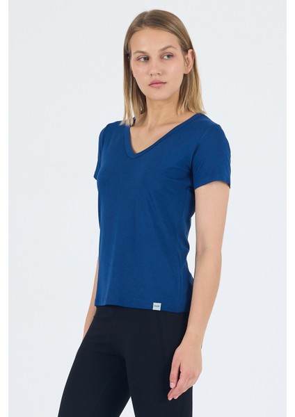 Victoria V Yaka Mavi Basic Bambu ve Organik Pamuk Kadın Tişört fiyatları