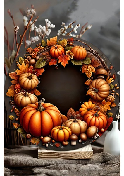 Sonbahar Balkabaklı Uv Baskı Mdf Duvar Süsü – 33X33 cm & 20X20 cm DT140 modelleri