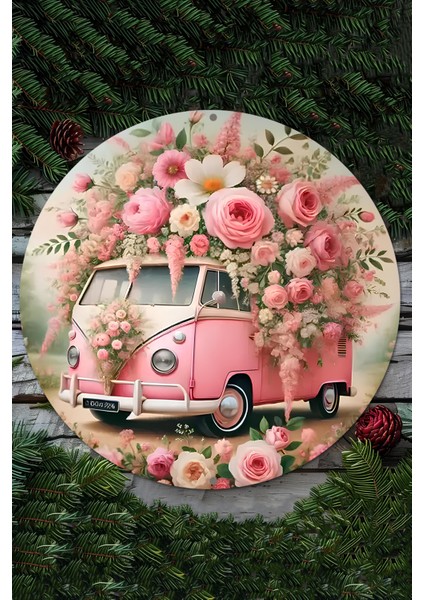 Pembe Minibüs ve Çiçek Desenli Uv Baskı Mdf Duvar Süsü – 33X33 cm & 20X20 cm DT141 fiyatları