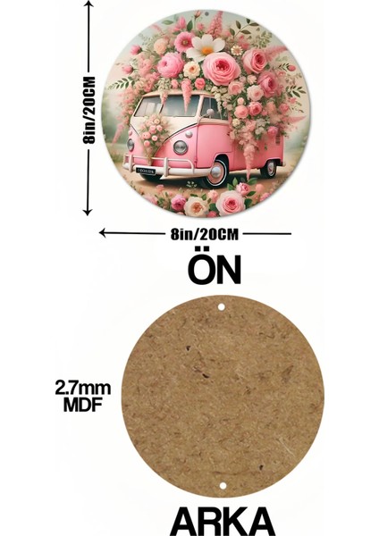 Pembe Minibüs ve Çiçek Desenli Uv Baskı Mdf Duvar Süsü – 33X33 cm & 20X20 cm DT141 indirimleri