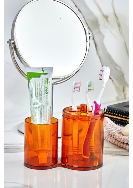 Tezgah Üstü Banyo Organizeri / Diş Fırçalık & Macunluk - Bronz