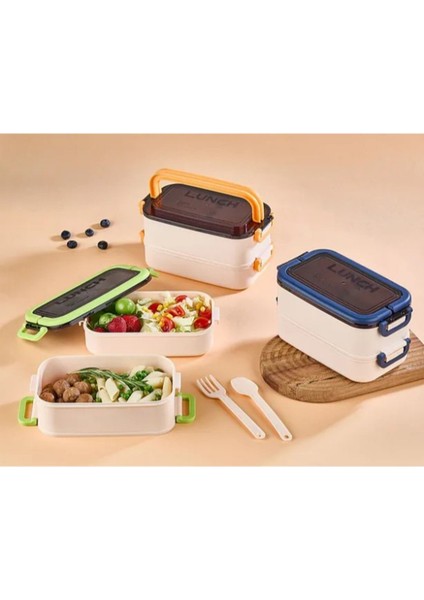 Taşınabilir Yemek Kabı 2 Katlı Lunch Box Diyet Beslenme Kutusu Saklama Kabı Çatal Kaşıklı Sefer Tası fiyatları