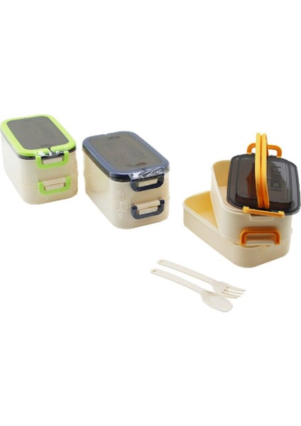 Taşınabilir Yemek Kabı 2 Katlı Lunch Box Diyet Beslenme Kutusu Saklama Kabı Çatal Kaşıklı Sefer Tası modelleri