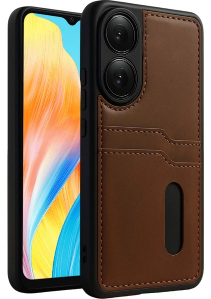 Oppo A38 Kılıf Kartlıklı Deri Görünüm Silikon Azn-Sara