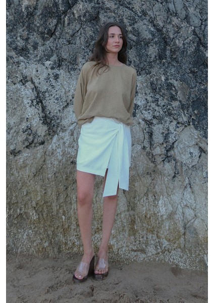 Beyaz Mara Mini Keten Anvelop Etek fiyatları